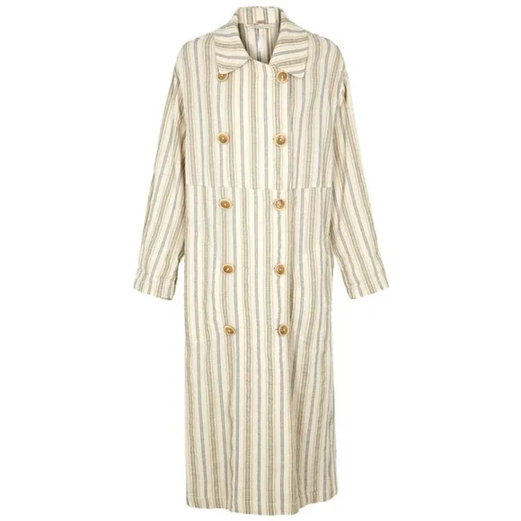 Free People Sweet Melody Natural Stripe Trench Coat In Neutral Combo Size S $280 - Picture 4 of 9